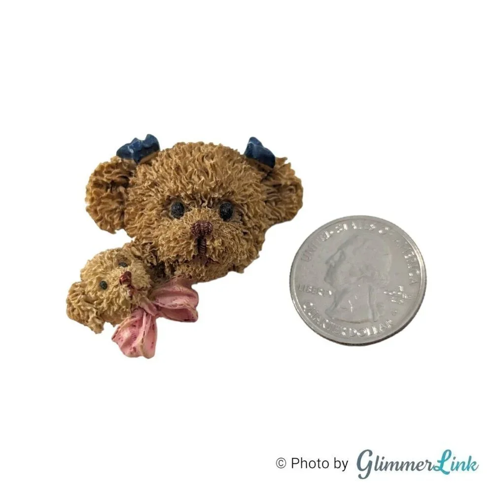 Vintage Mother & Child Bears Bow Resin Brooch